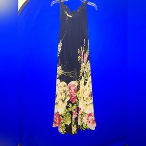 Black chiffon dress w flowers- new